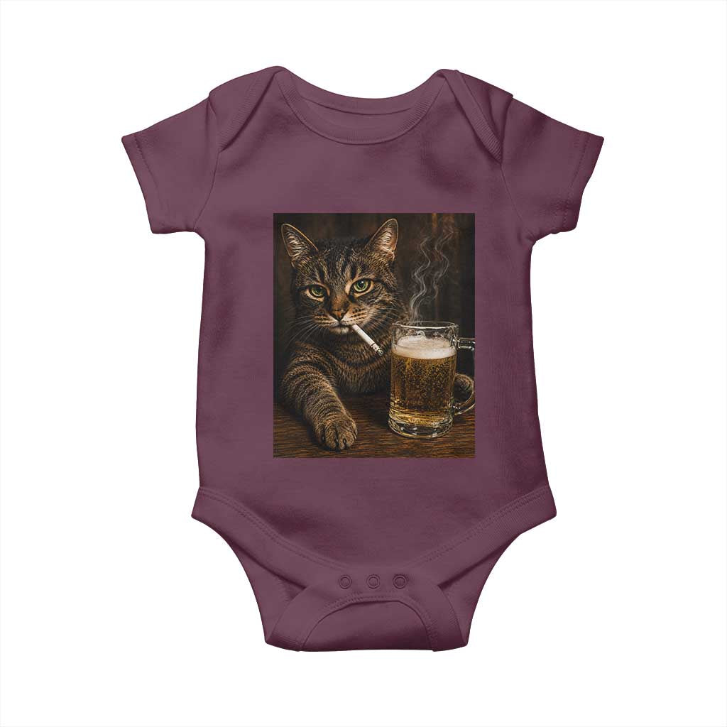 Funny Smoking Cat Baby Onesie Cigarette Kitty Beer Lover