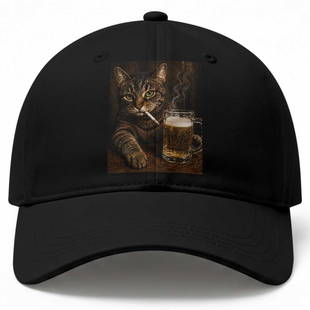 Funny Smoking Cat Baseball Cap Cigarette Kitty Beer Lover