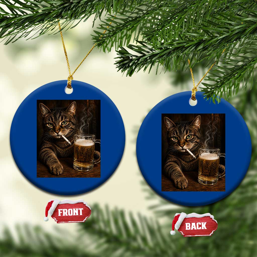 Funny Smoking Cat Ceramic Ornament Cigarette Kitty Beer Lover
