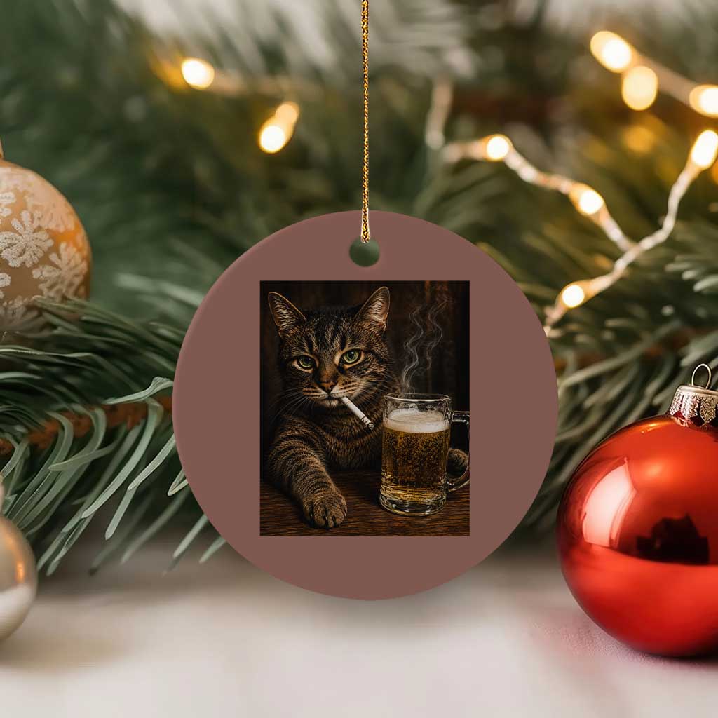Funny Smoking Cat Ceramic Ornament Cigarette Kitty Beer Lover