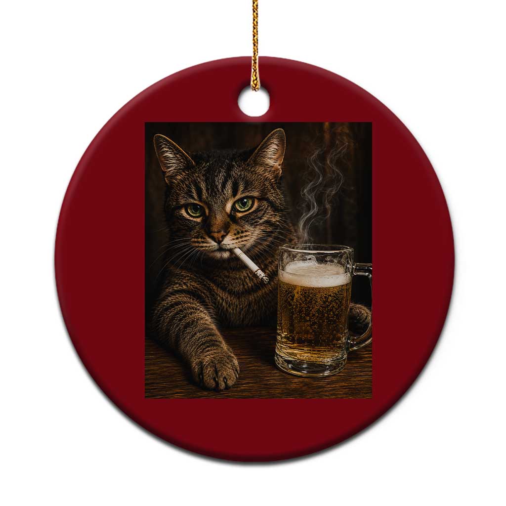 Funny Smoking Cat Ceramic Ornament Cigarette Kitty Beer Lover