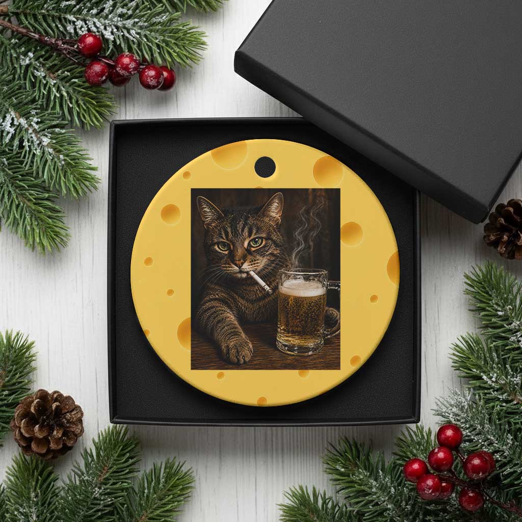 Funny Smoking Cat Ceramic Ornament Cigarette Kitty Beer Lover