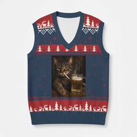 Funny Smoking Cat V-Neck Knit Sweater Vest Cigarette Kitty Beer Lover