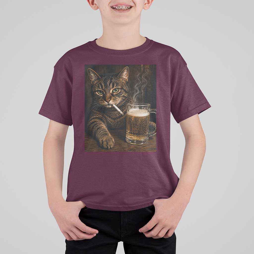 Funny Smoking Cat T Shirt For Kid Cigarette Kitty Beer Lover
