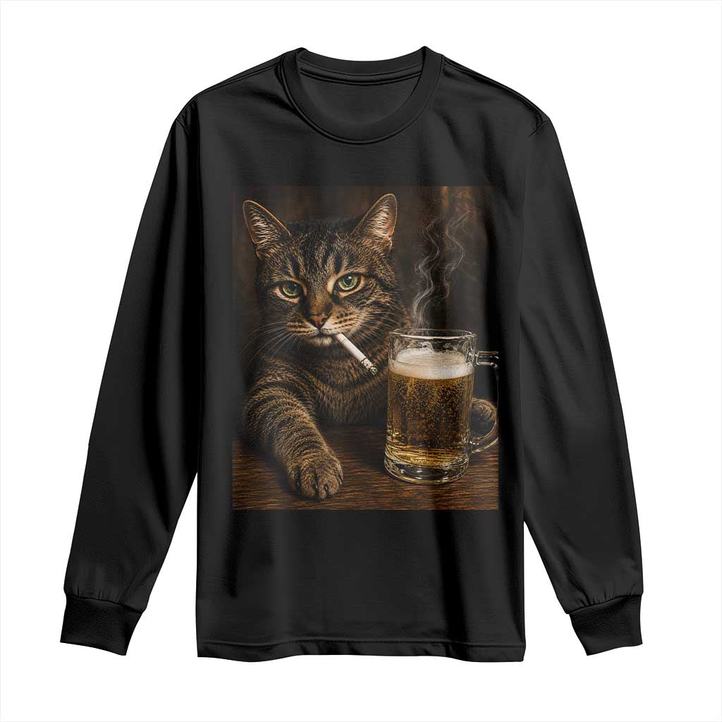 Funny Smoking Cat Long Sleeve Shirt Cigarette Kitty Beer Lover