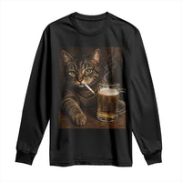 Funny Smoking Cat Long Sleeve Shirt Cigarette Kitty Beer Lover