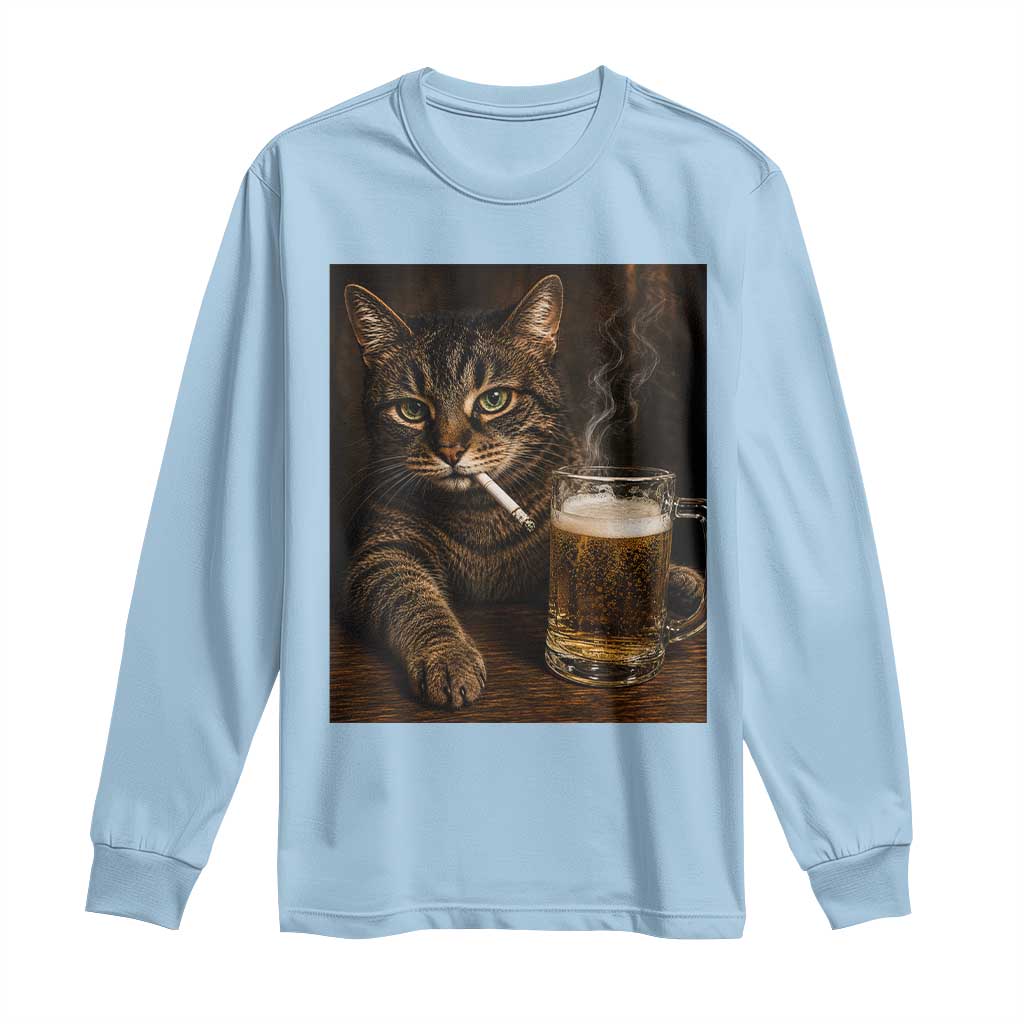 Funny Smoking Cat Long Sleeve Shirt Cigarette Kitty Beer Lover