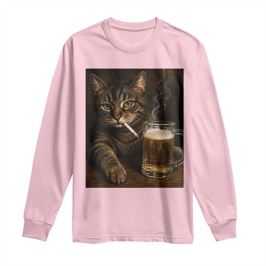 Funny Smoking Cat Long Sleeve Shirt Cigarette Kitty Beer Lover