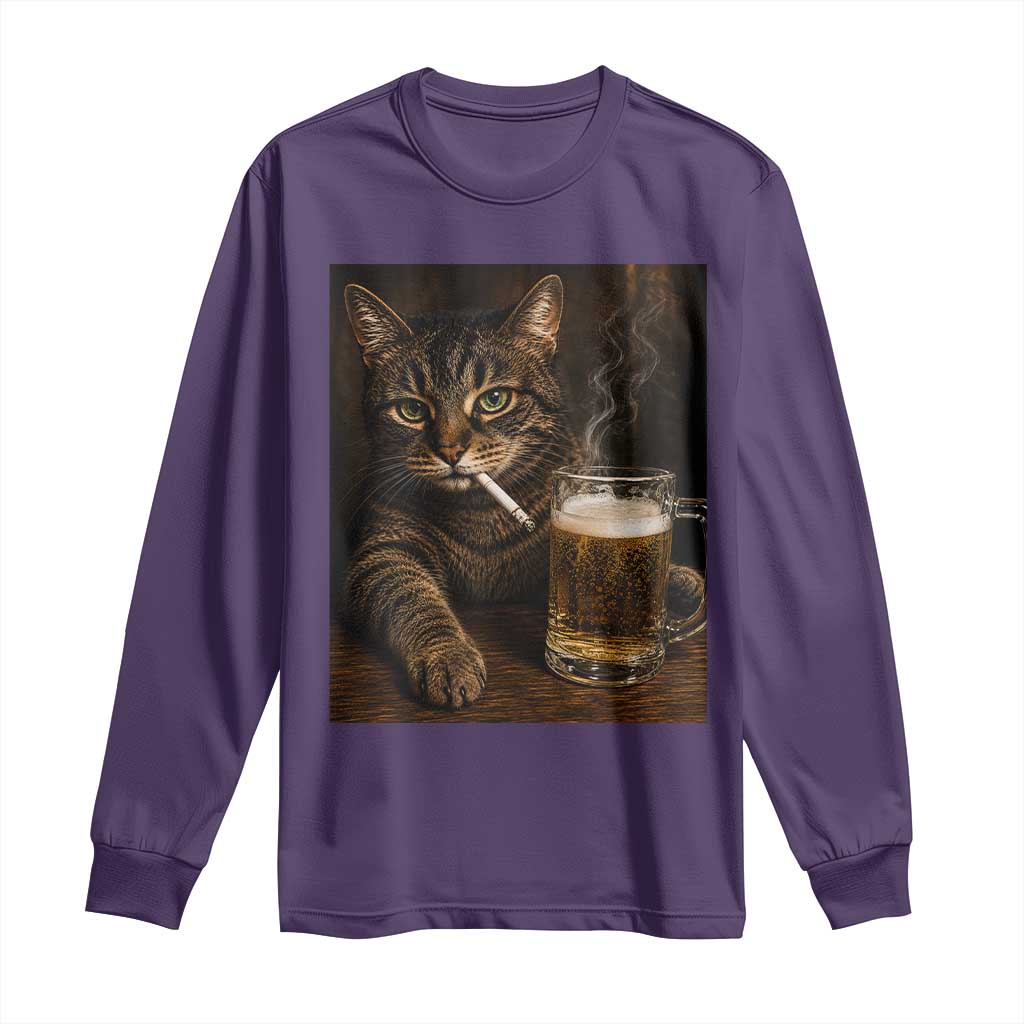 Funny Smoking Cat Long Sleeve Shirt Cigarette Kitty Beer Lover