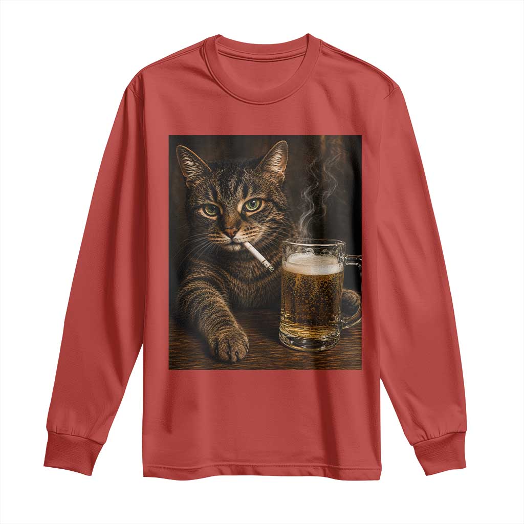 Funny Smoking Cat Long Sleeve Shirt Cigarette Kitty Beer Lover