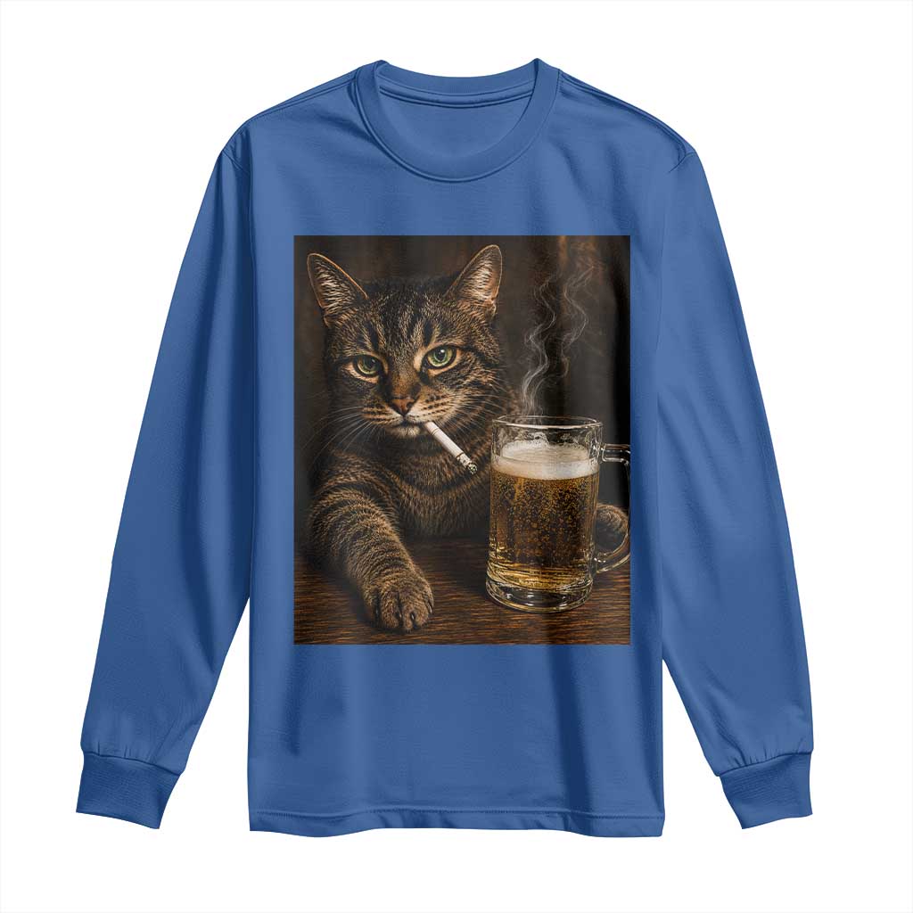 Funny Smoking Cat Long Sleeve Shirt Cigarette Kitty Beer Lover