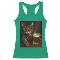 Funny Smoking Cat Racerback Tank Top Cigarette Kitty Beer Lover