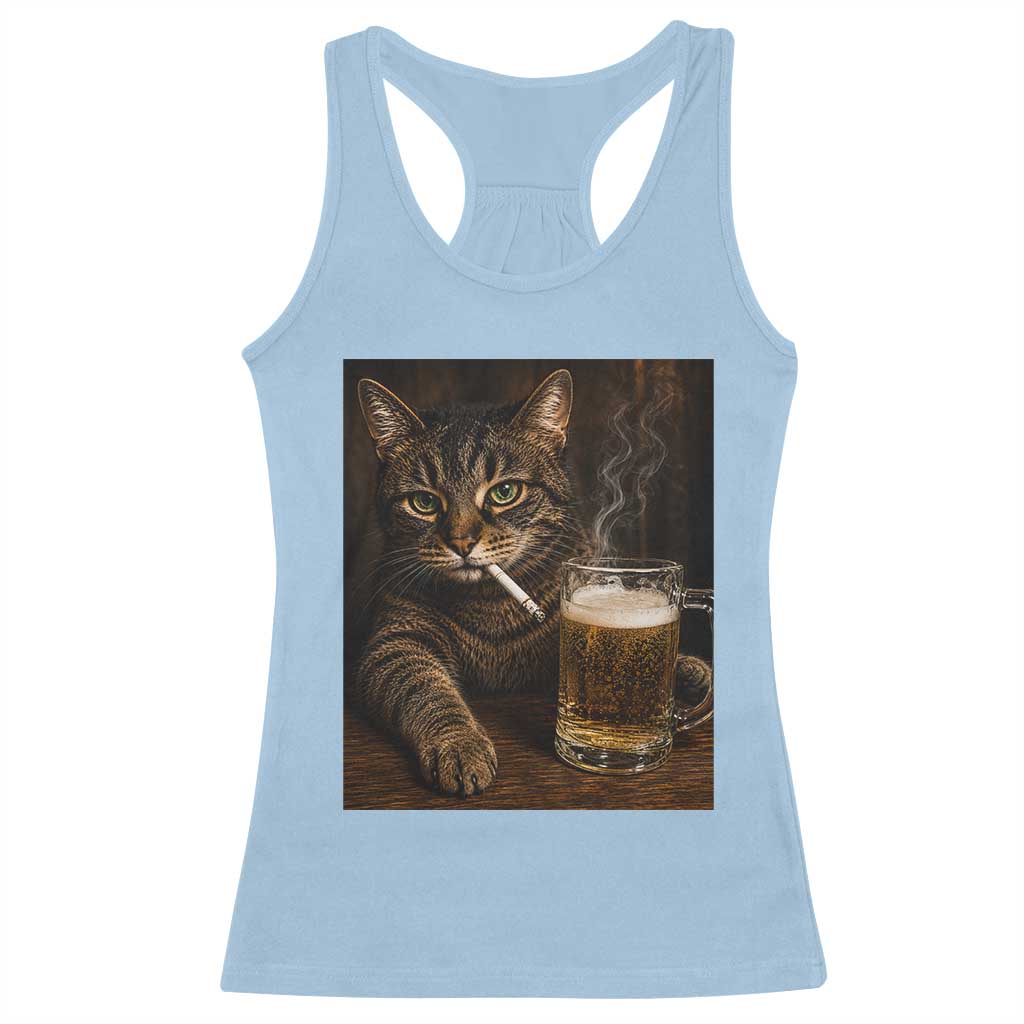Funny Smoking Cat Racerback Tank Top Cigarette Kitty Beer Lover