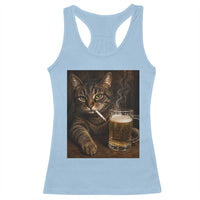 Funny Smoking Cat Racerback Tank Top Cigarette Kitty Beer Lover