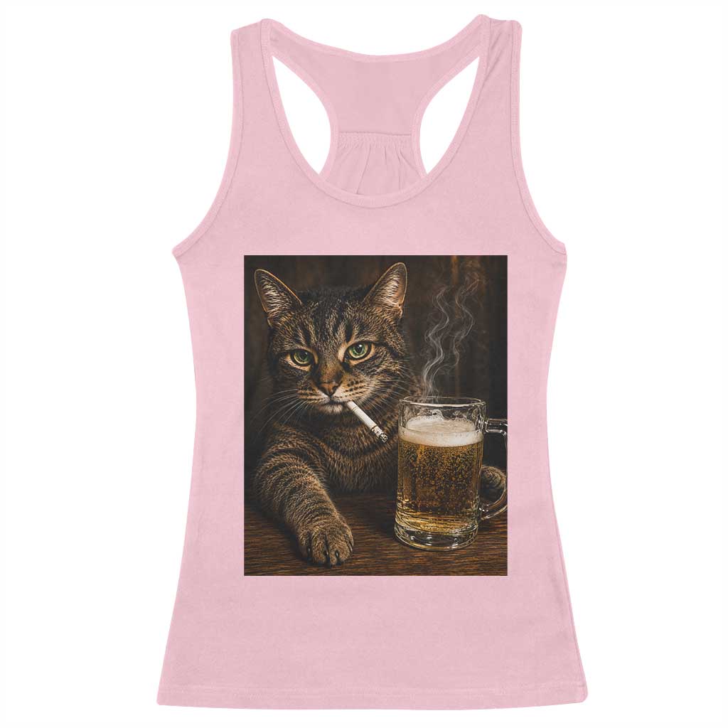 Funny Smoking Cat Racerback Tank Top Cigarette Kitty Beer Lover