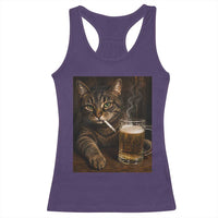 Funny Smoking Cat Racerback Tank Top Cigarette Kitty Beer Lover