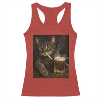Funny Smoking Cat Racerback Tank Top Cigarette Kitty Beer Lover