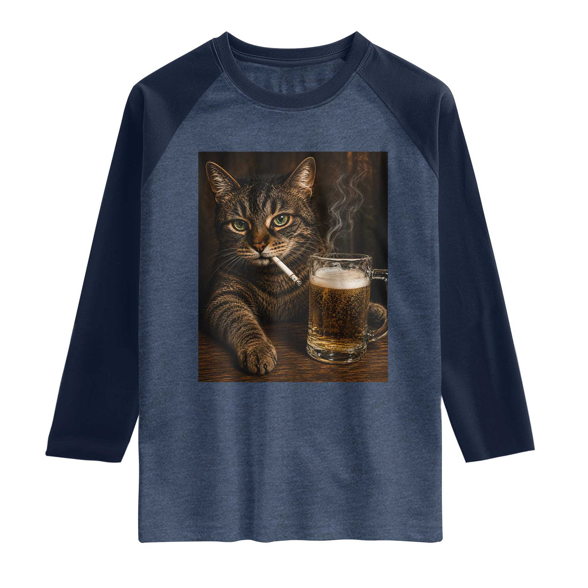 Funny Smoking Cat Raglan Shirt Cigarette Kitty Beer Lover