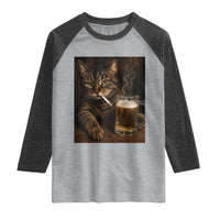 Funny Smoking Cat Raglan Shirt Cigarette Kitty Beer Lover
