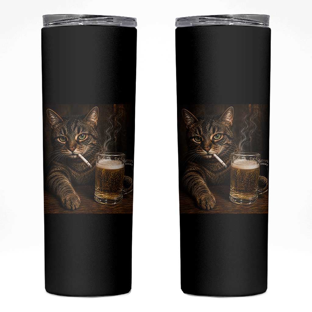 Funny Smoking Cat Skinny Tumbler Cigarette Kitty Beer Lover