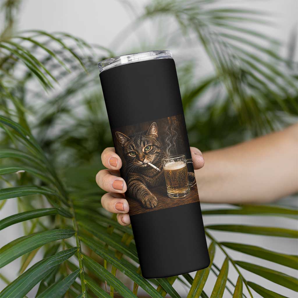 Funny Smoking Cat Skinny Tumbler Cigarette Kitty Beer Lover