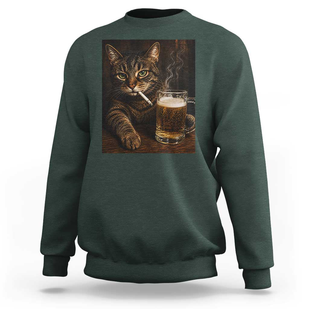 Funny Smoking Cat Sweatshirt Cigarette Kitty Beer Lover