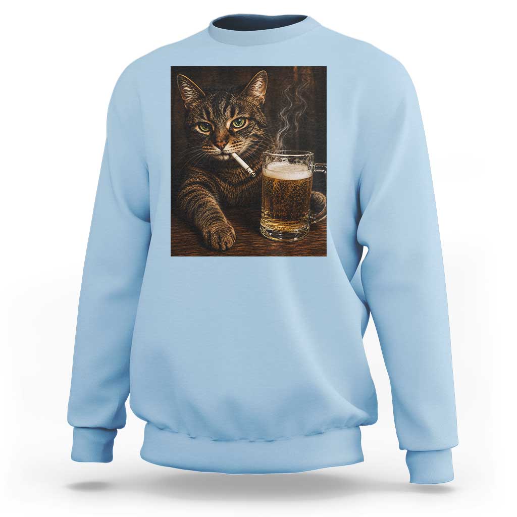 Funny Smoking Cat Sweatshirt Cigarette Kitty Beer Lover