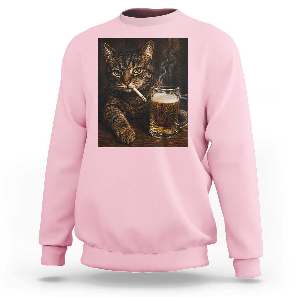 Funny Smoking Cat Sweatshirt Cigarette Kitty Beer Lover