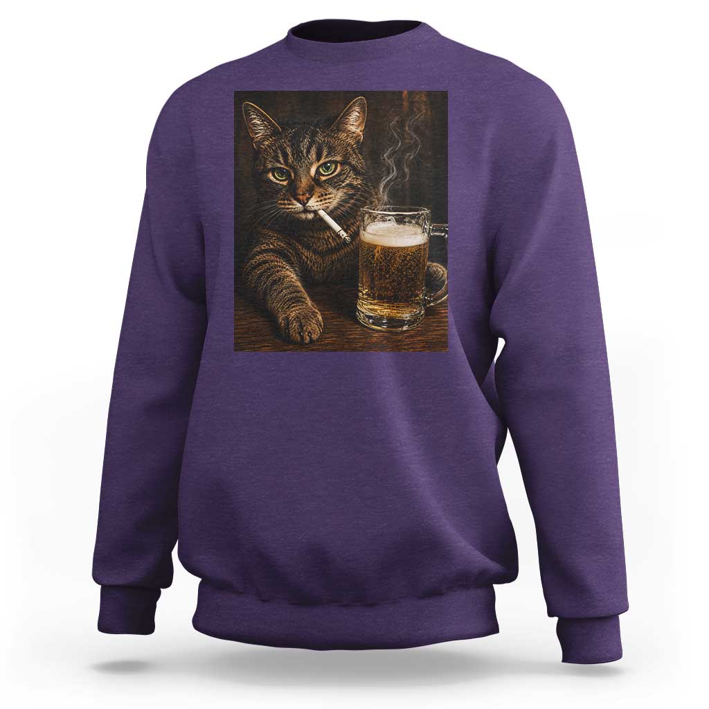 Funny Smoking Cat Sweatshirt Cigarette Kitty Beer Lover