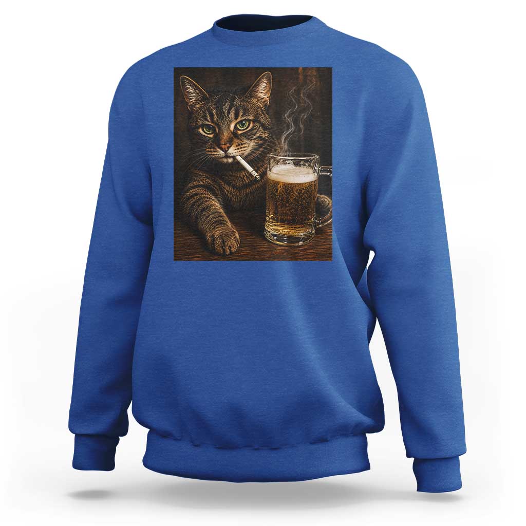 Funny Smoking Cat Sweatshirt Cigarette Kitty Beer Lover