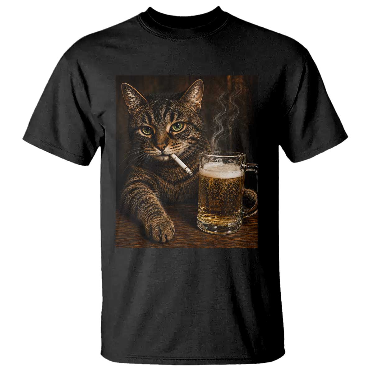 Funny Smoking Cat T Shirt Cigarette Kitty Beer Lover