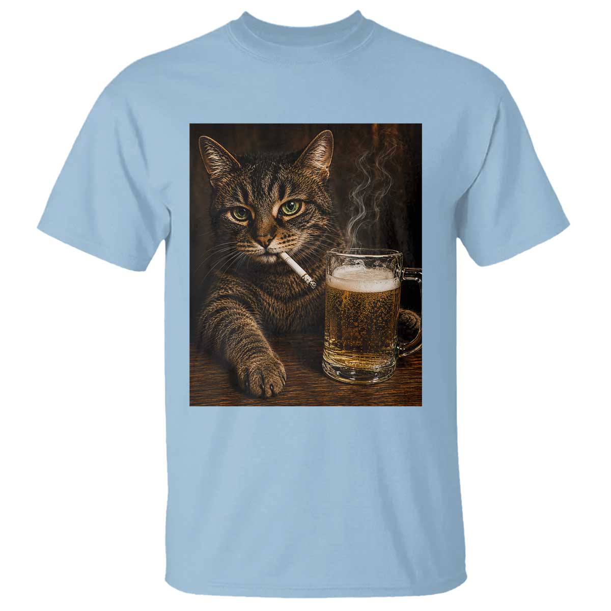 Funny Smoking Cat T Shirt Cigarette Kitty Beer Lover