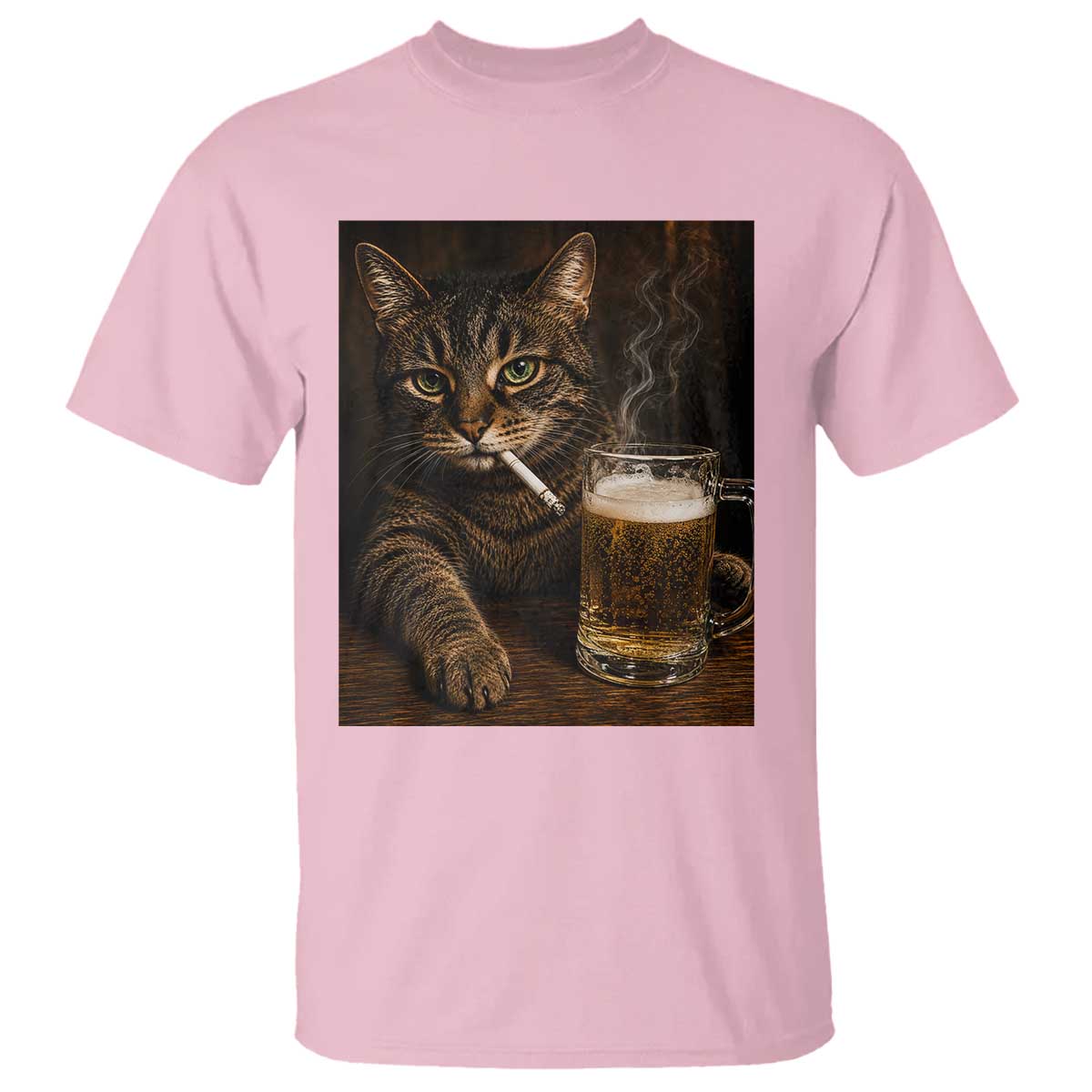 Funny Smoking Cat T Shirt Cigarette Kitty Beer Lover
