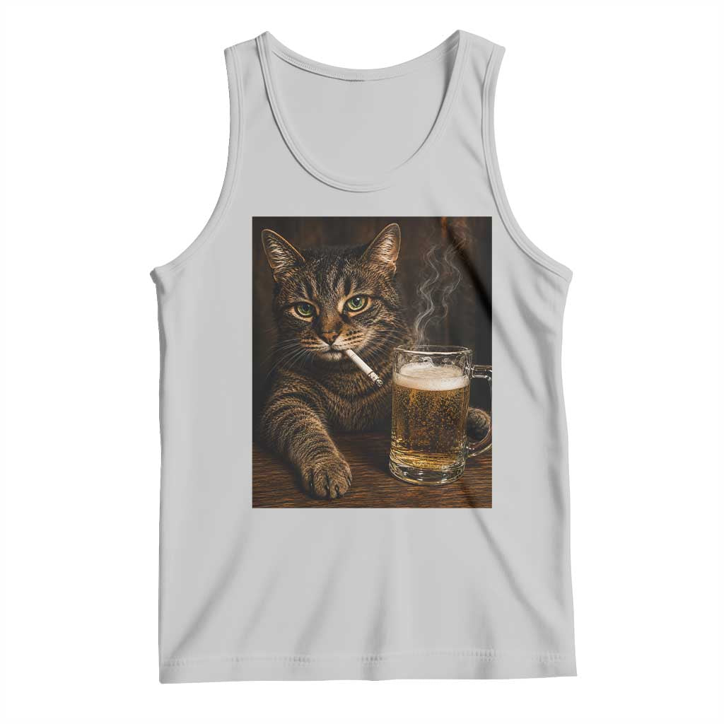 Funny Smoking Cat Tank Top Cigarette Kitty Beer Lover