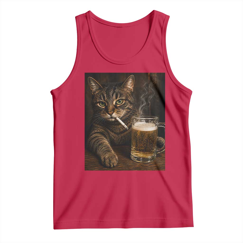 Funny Smoking Cat Tank Top Cigarette Kitty Beer Lover