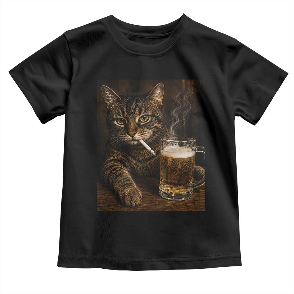 Funny Smoking Cat Toddler T Shirt Cigarette Kitty Beer Lover