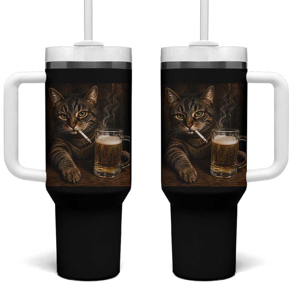 Funny Smoking Cat Tumbler With Handle Cigarette Kitty Beer Lover
