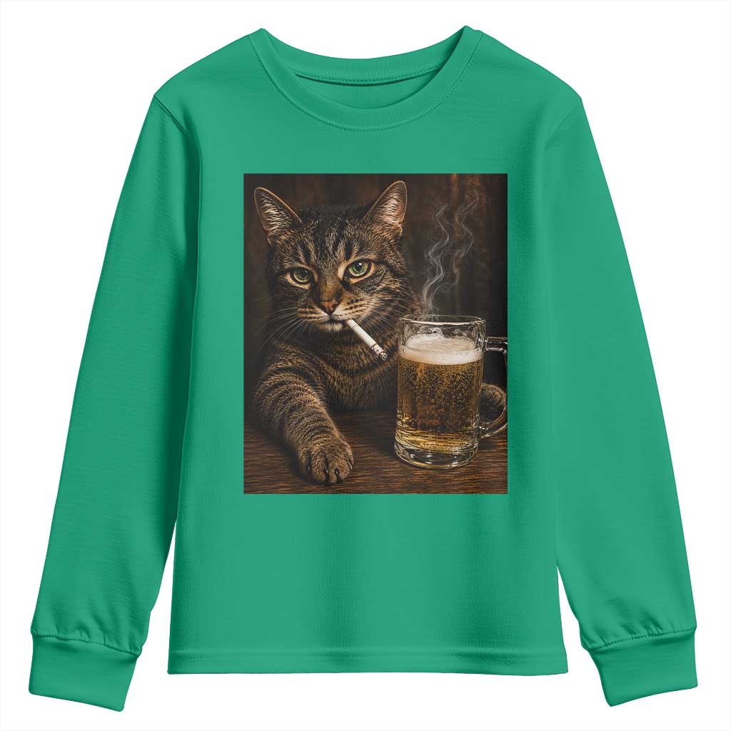 Funny Smoking Cat Youth Sweatshirt Cigarette Kitty Beer Lover