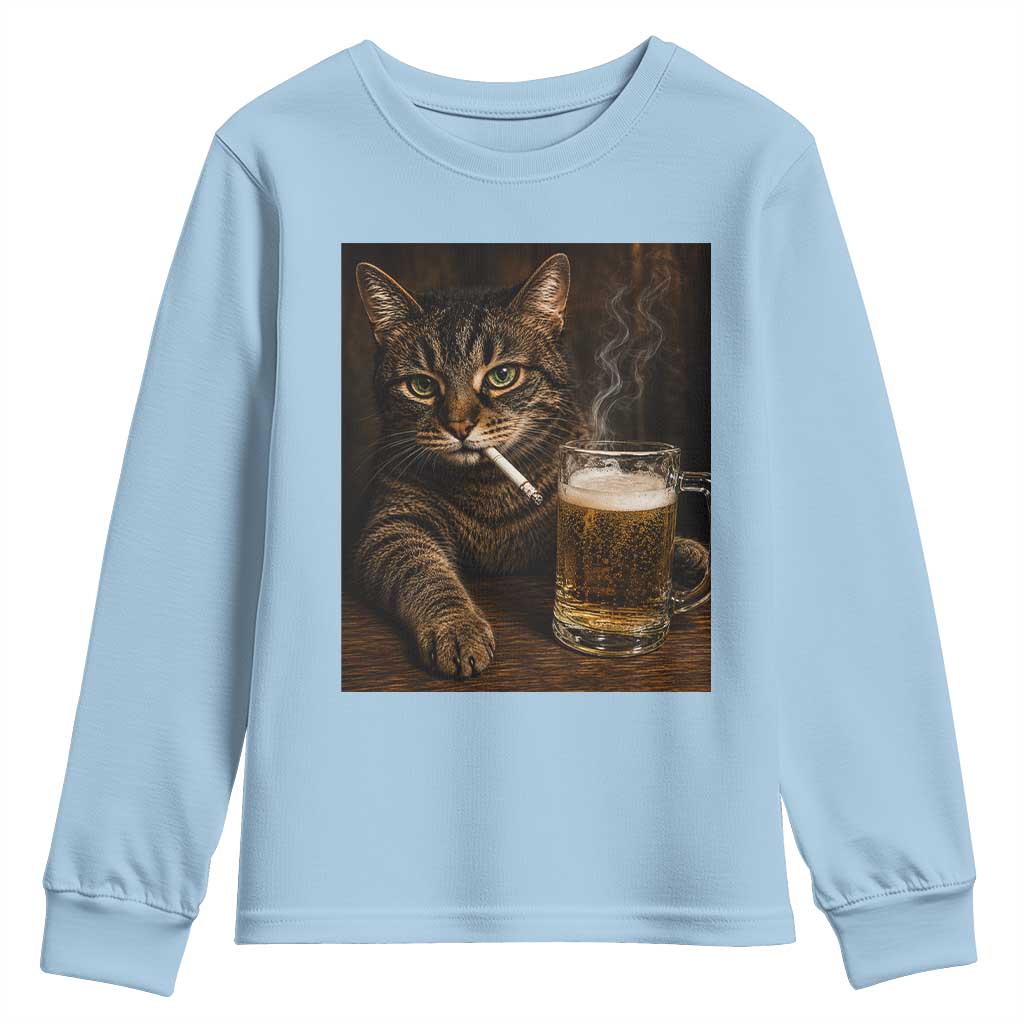 Funny Smoking Cat Youth Sweatshirt Cigarette Kitty Beer Lover