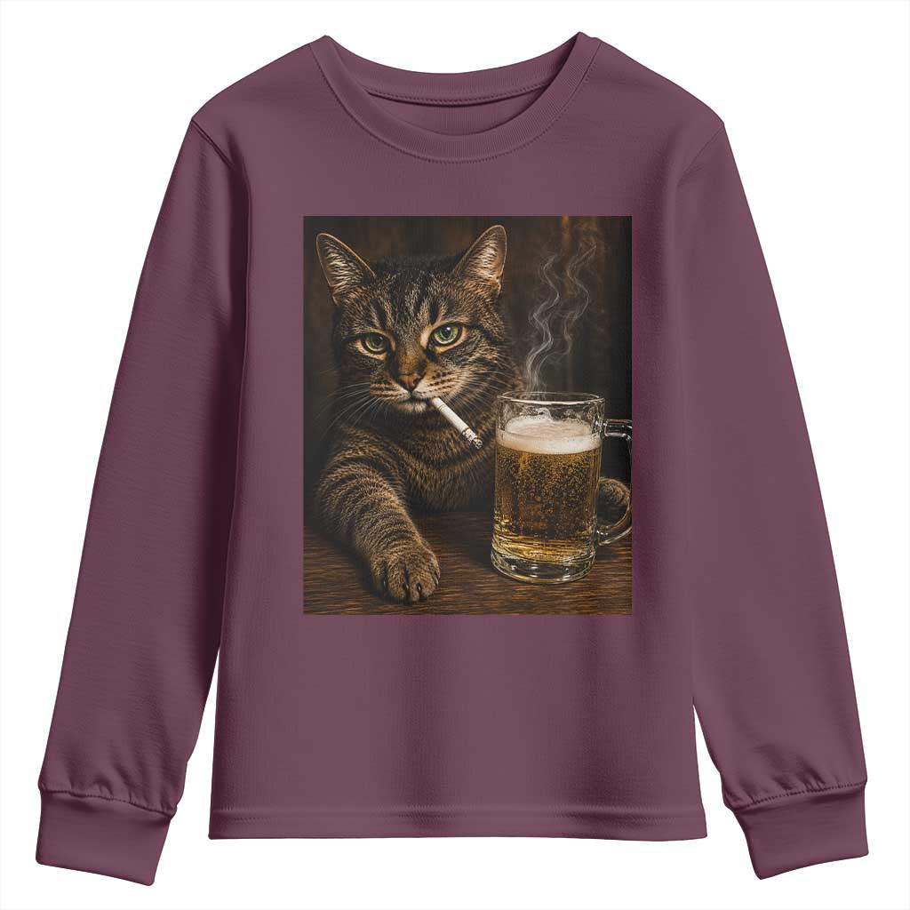 Funny Smoking Cat Youth Sweatshirt Cigarette Kitty Beer Lover