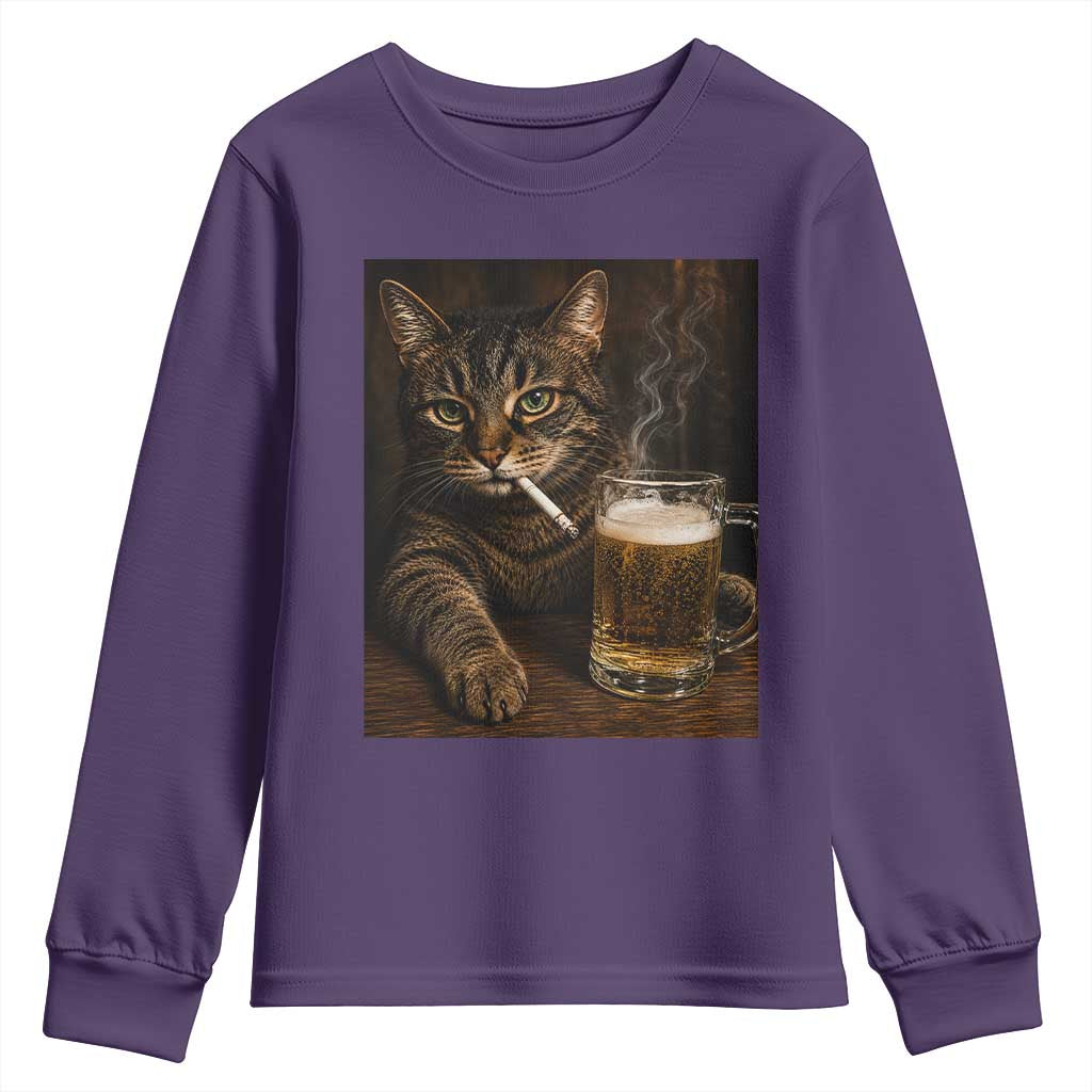 Funny Smoking Cat Youth Sweatshirt Cigarette Kitty Beer Lover