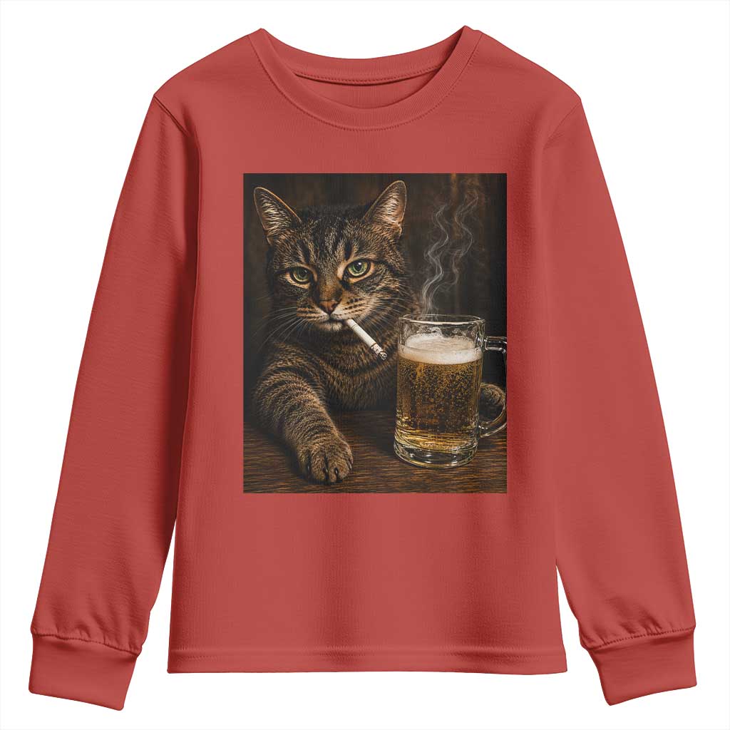 Funny Smoking Cat Youth Sweatshirt Cigarette Kitty Beer Lover