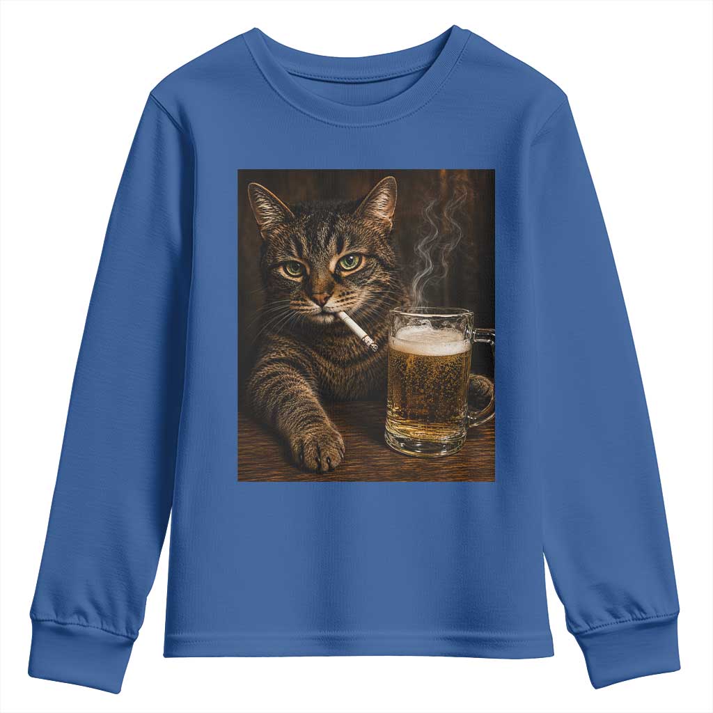 Funny Smoking Cat Youth Sweatshirt Cigarette Kitty Beer Lover