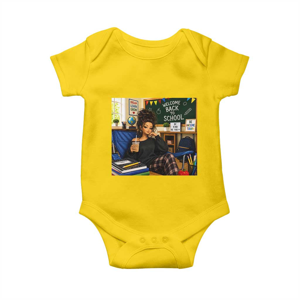 Funny Back To School Doll Face Meme Baby Onesie Coffee Teacher Gift