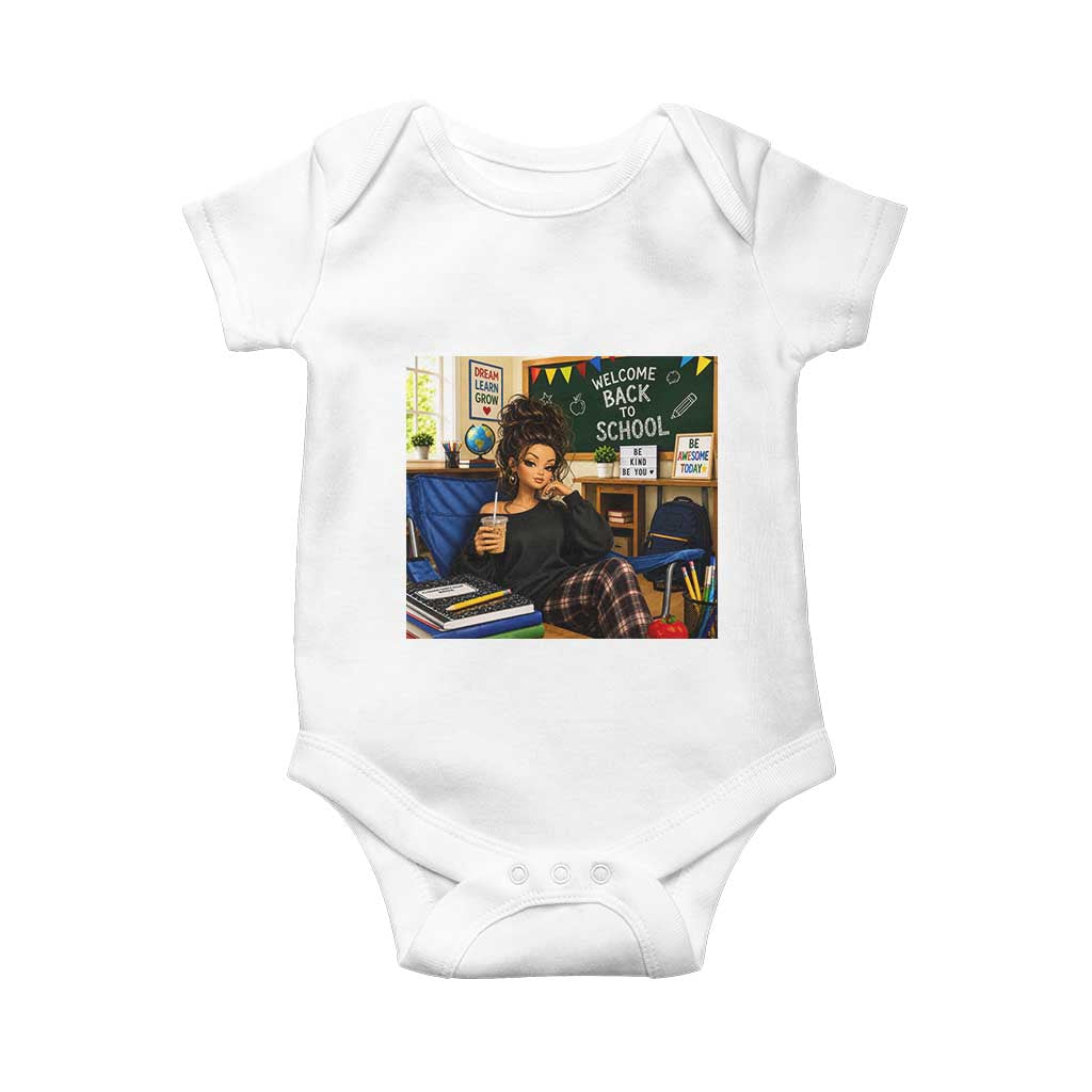Funny Back To School Doll Face Meme Baby Onesie Coffee Teacher Gift