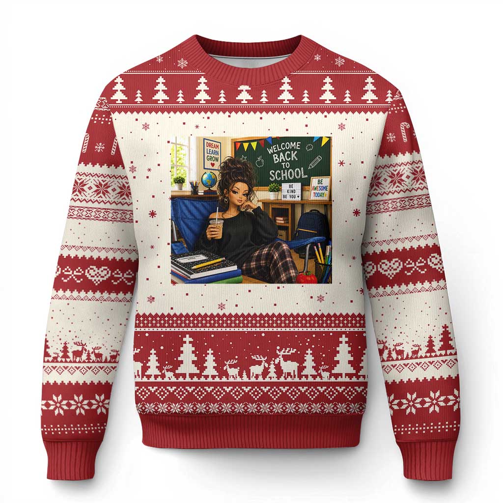 Funny Back To School Doll Face Meme Ugly Christmas Sweater Coffee Teacher Gift