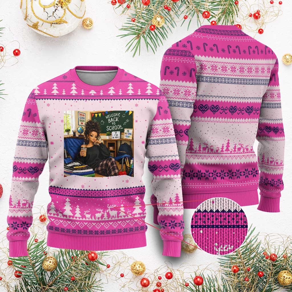 Funny Back To School Doll Face Meme Ugly Christmas Sweater Coffee Teacher Gift