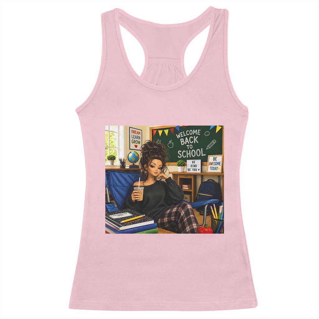 Funny Back To School Doll Face Meme Racerback Tank Top Coffee Teacher Gift