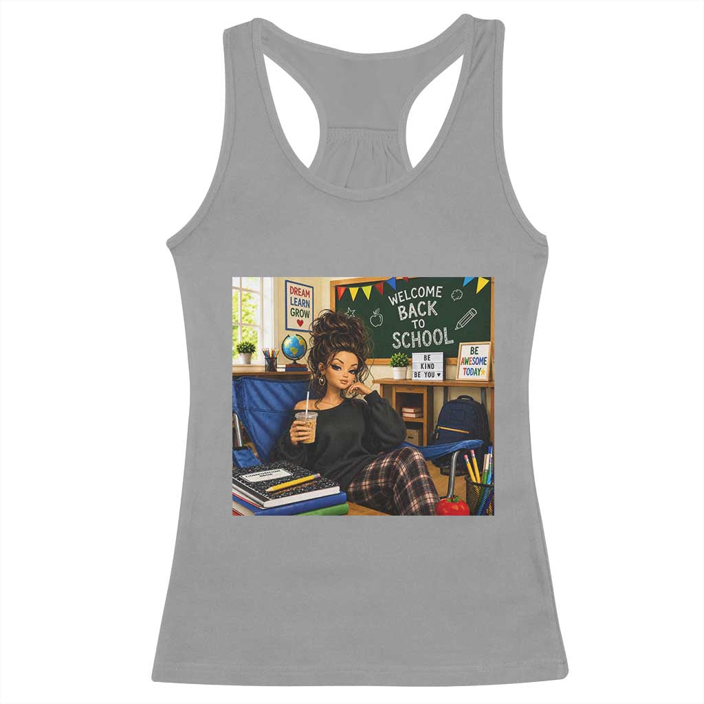 Funny Back To School Doll Face Meme Racerback Tank Top Coffee Teacher Gift