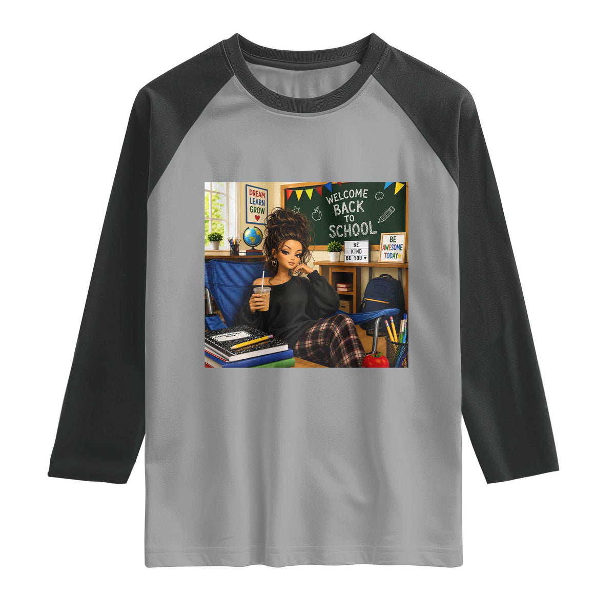 Funny Back To School Doll Face Meme Raglan Shirt Coffee Teacher Gift